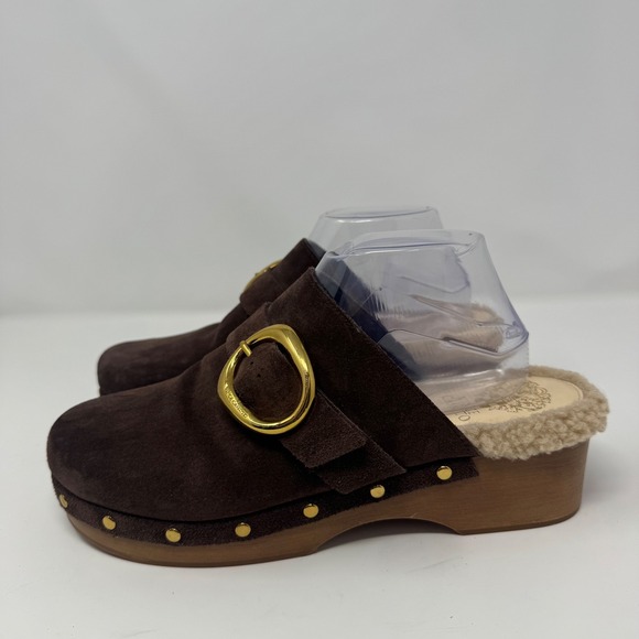 Vince Camuto Canzenee Suede Clogs Mules Women Size 9 Chocolate Brown Buckle - Picture 4 of 10
